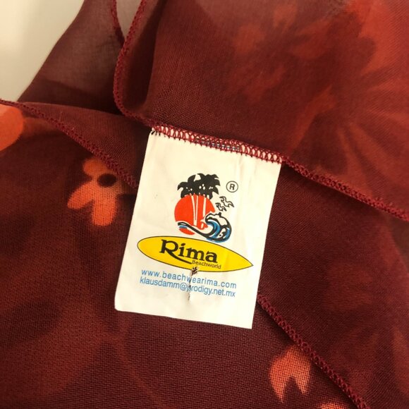 Rima Floral Print Sheer Maroon Orange Scarf Wrap Riviera Maya Mexico Beachwear - Picture 7 of 8